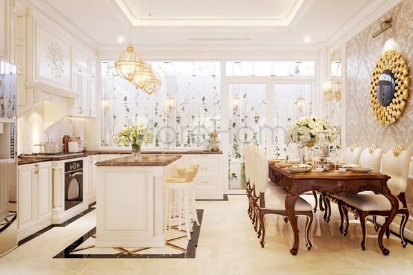  Thi công đá bếp nhân tạo tại biệt tự tân cổ điển Tân Bình