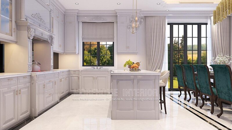 Thiết kế tủ bếp biệt thự cao cấp phong cách tân cổ điển sang trọng Thiết kế phòng bếp, tủ bếp đẹp