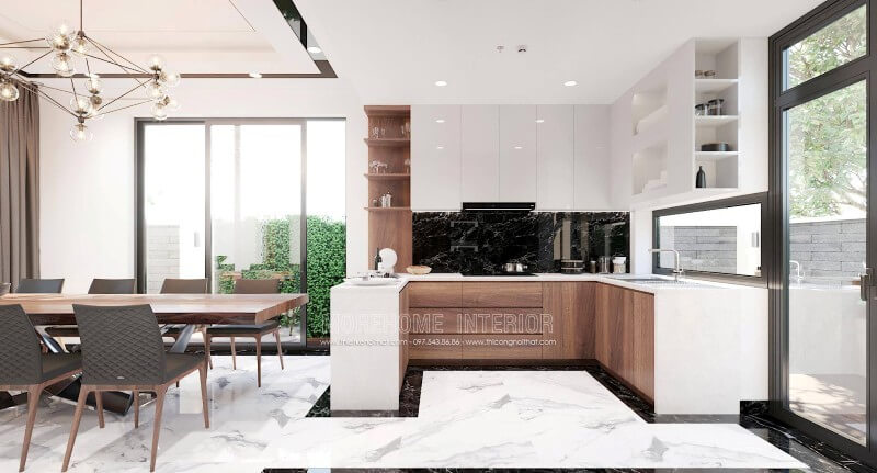 Mẫu tủ bếp chữ u được thiết kế ấn tượng với sự phân chia khoa học mang lại sự thuận tiện cho người nấu. Tủ bếp hiện đại, tủ bếp chữ u, tủ bếp chữ i, tủ bếp chữ l