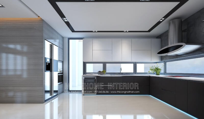 Tủ bếp hiện đại hình chữ L tận dụng được không gian góc, tiết kiệm diện tích phòng bếp mang lại sự thông thoáng, thoải mái Tủ bếp hiện đại, tủ bếp chữ u, tủ bếp chữ i, tủ bếp chữ l