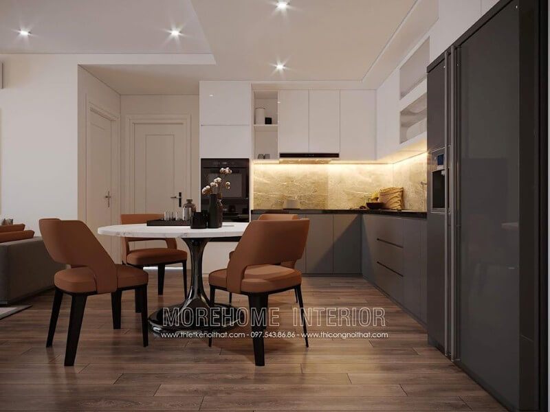 Tủ bếp hiện đại kết hợp ốp đá nhân tạo cao cấp đầy ấn tượng mang đến cảm hứng bất tận cho những người nội trợ trong gia đình của bạn